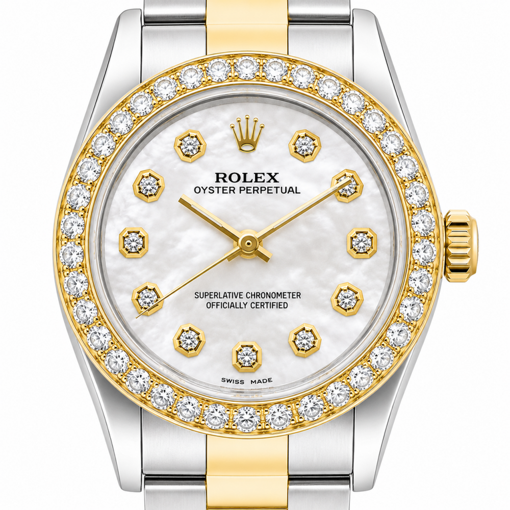 Rolex Oyster Perpetual 24MM MOP Diamond Dial Watch